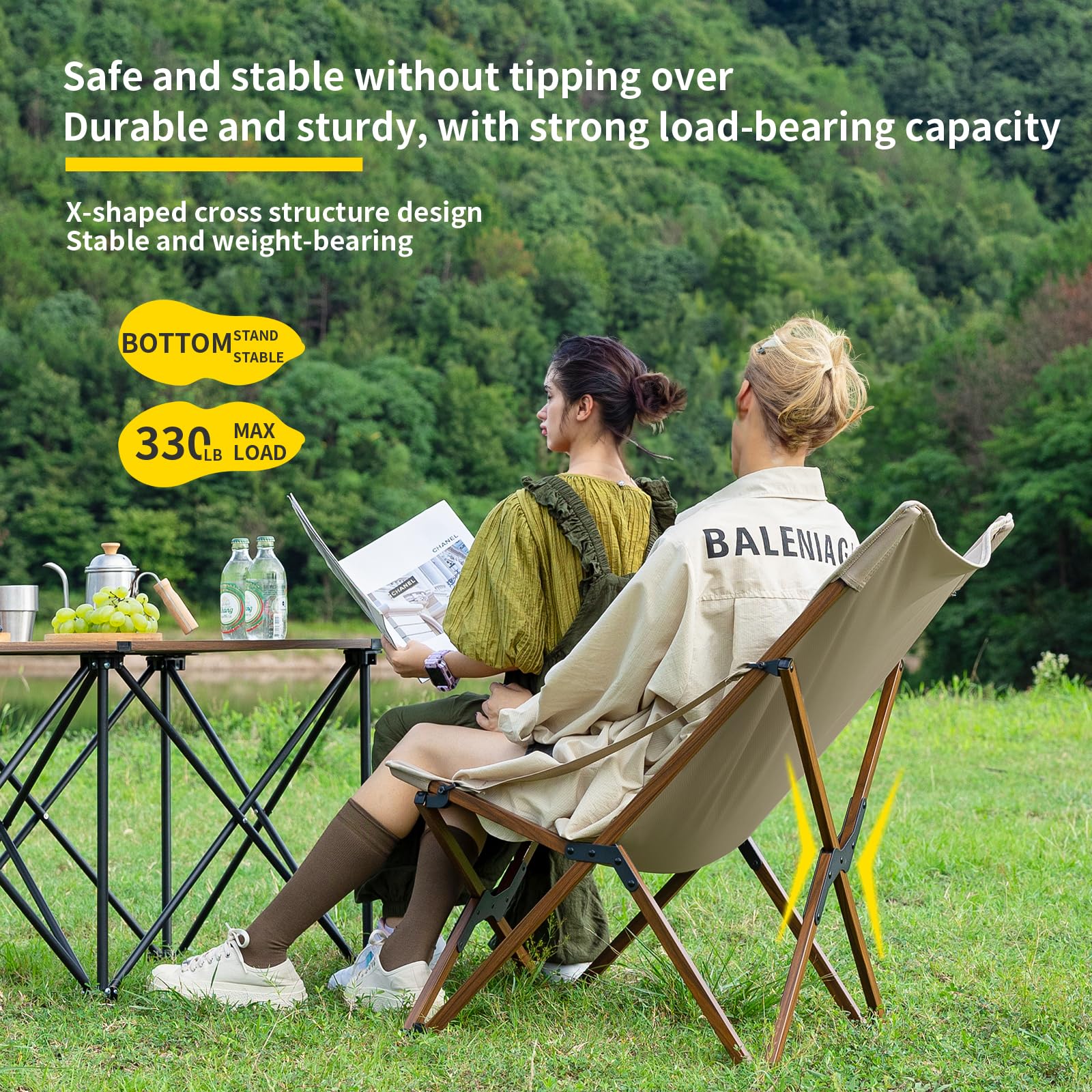 Whitsunday Outdoor Chair khaki camping scene ready for outdoor seating