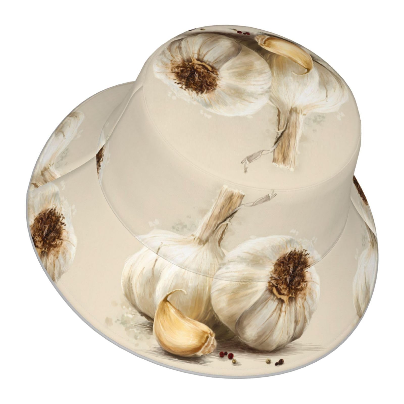 WHJSHOP garlic illustration prints bucket hat foldable travel-ready ease