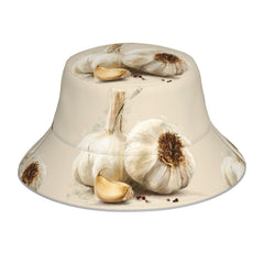 WHJSHOP garlic illustration prints bucket hat front view with dual styling option