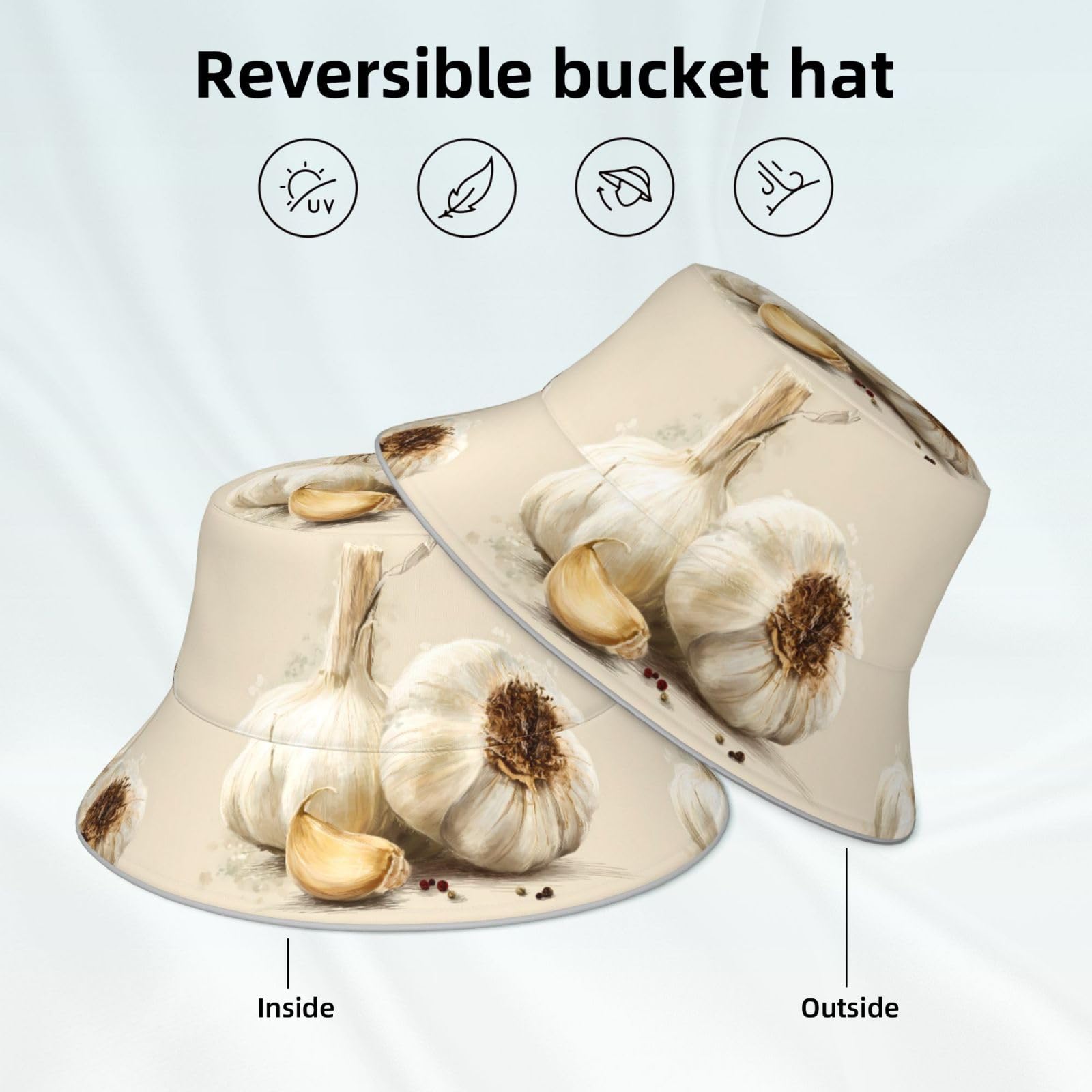 WHJSHOP garlic illustration prints bucket hat unisex fit suitable for all