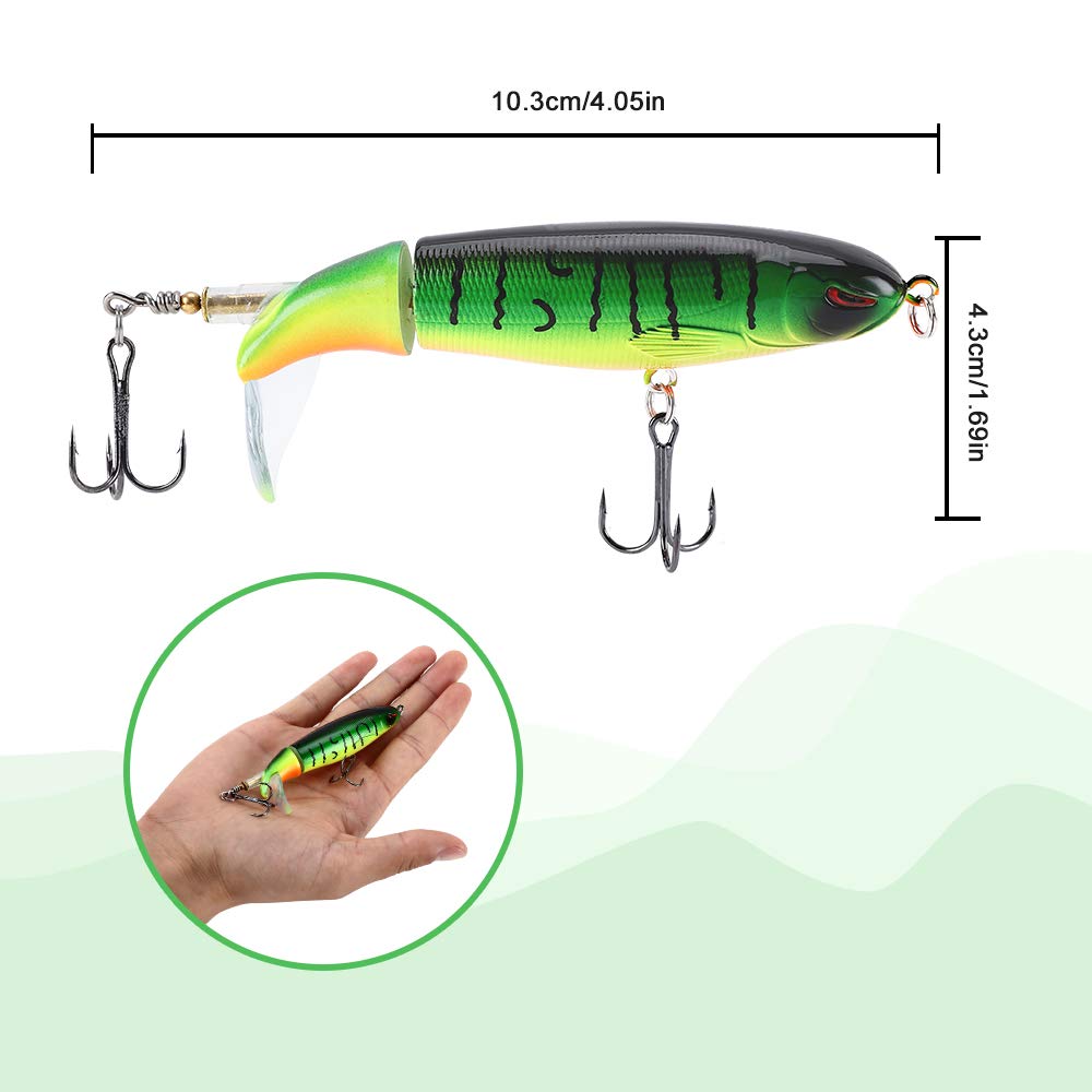 Close-up of bass popper lure with rotating tail