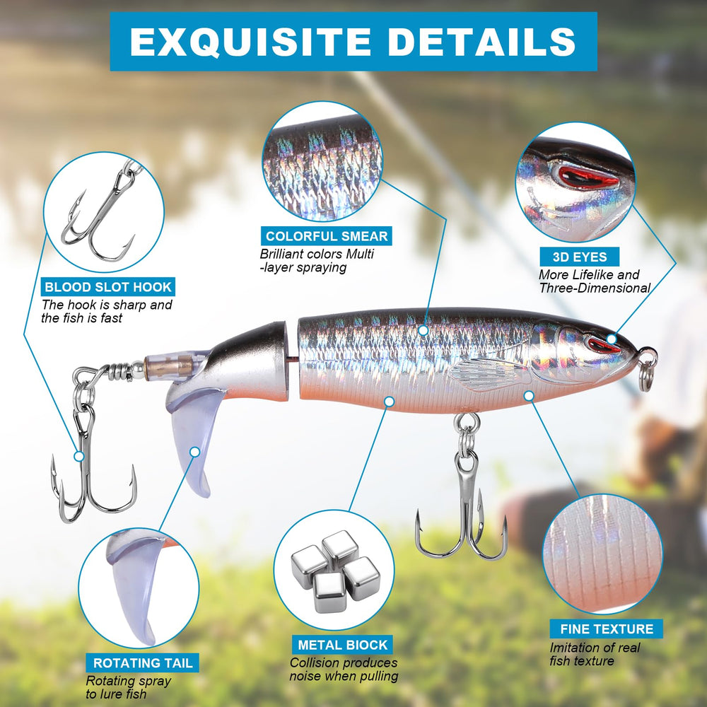 Whopper rotating tail lure with floating action and treble hooks