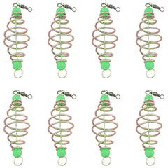 WHYHKJ 8pcs Spring Fishing Feeder – inline bait cage close-up (gold and green)