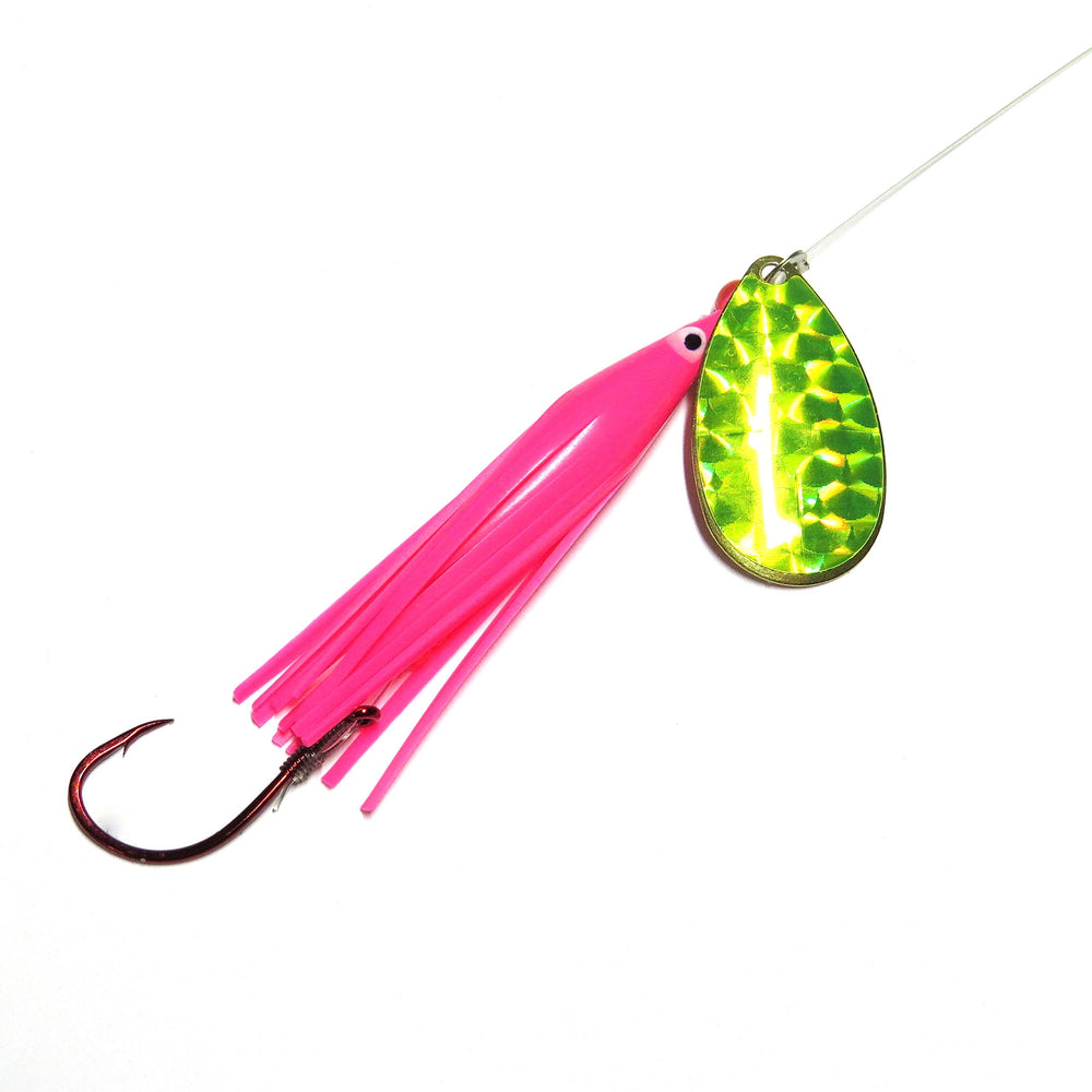 Wicked Lures pink-chartreuse lure for casting and trolling salmon and steelhead