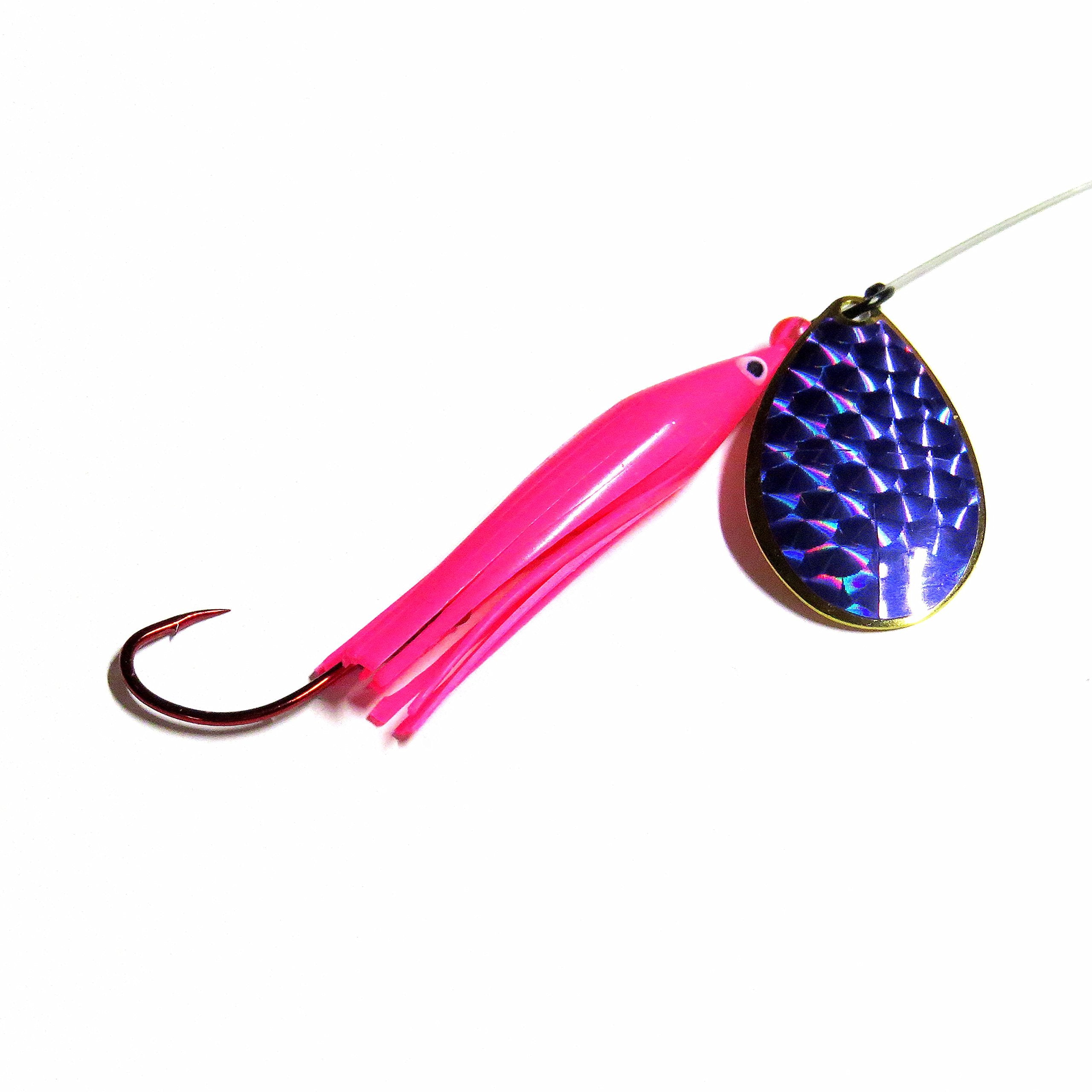 Wicked Lures Pink-Purple King Killer lure ready for trolling to attract salmon and lake trout.