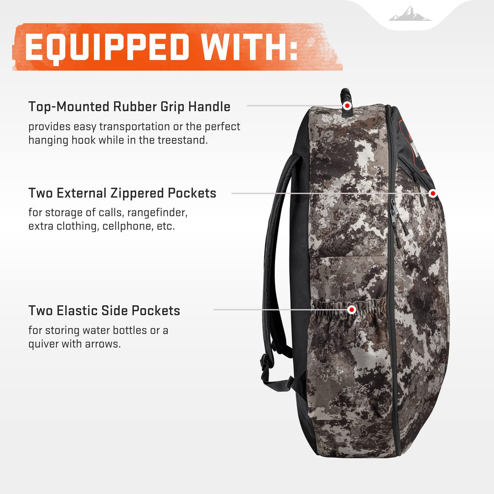 Wicked Ridge Ambush Bowpack external pockets store water and quiver accessories.