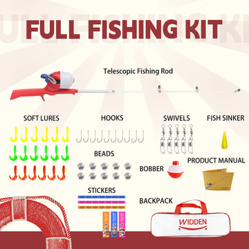 WIDDEN beginner fishing tackle kit bundles everything for first-time anglers