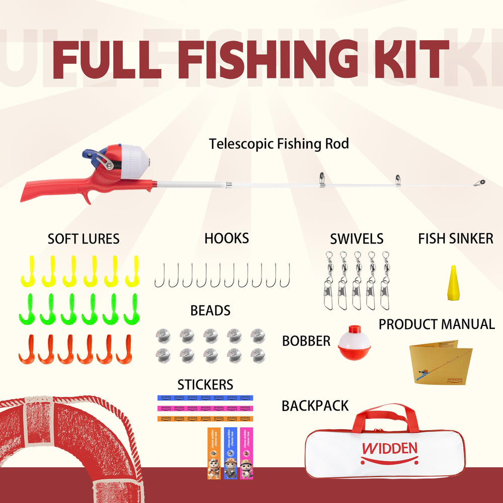 WIDDEN beginner fishing tackle kit bundles everything for first-time anglers