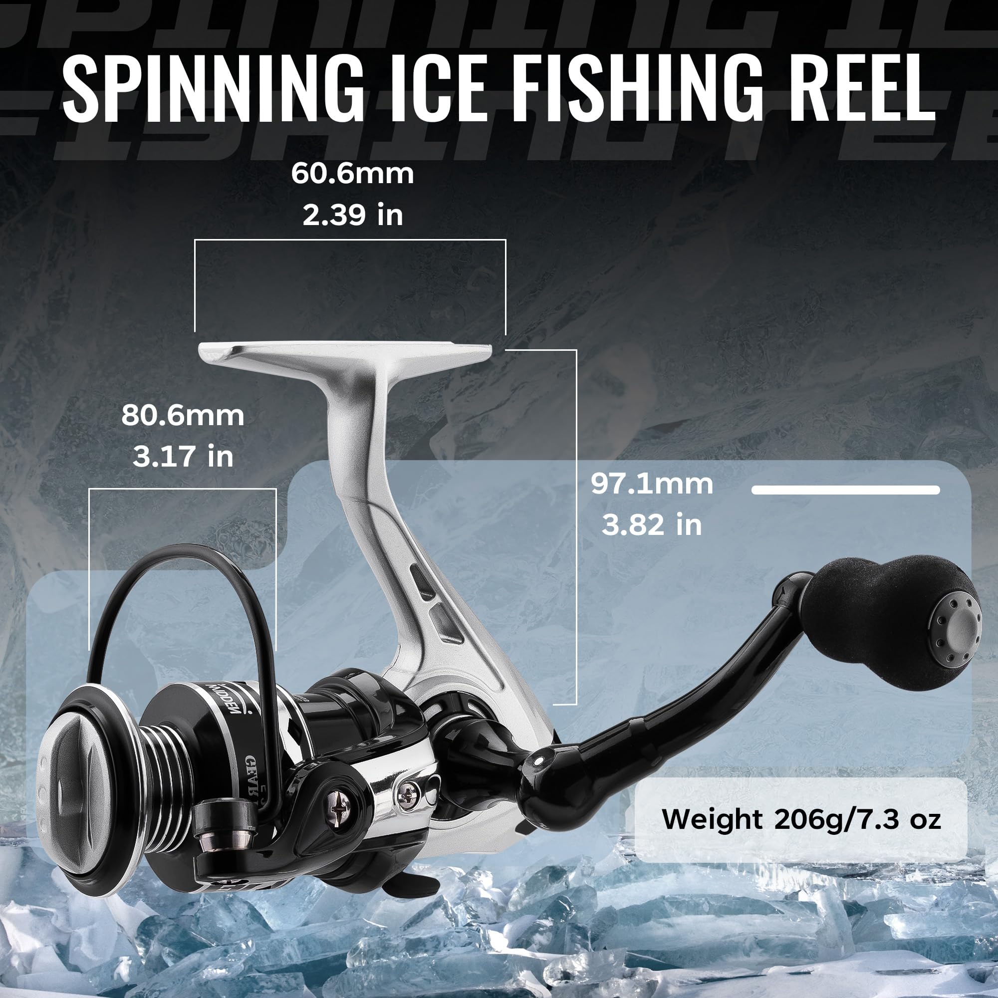 WIDDEN EVA handle with CNC grip for comfortable control in winter fishing.