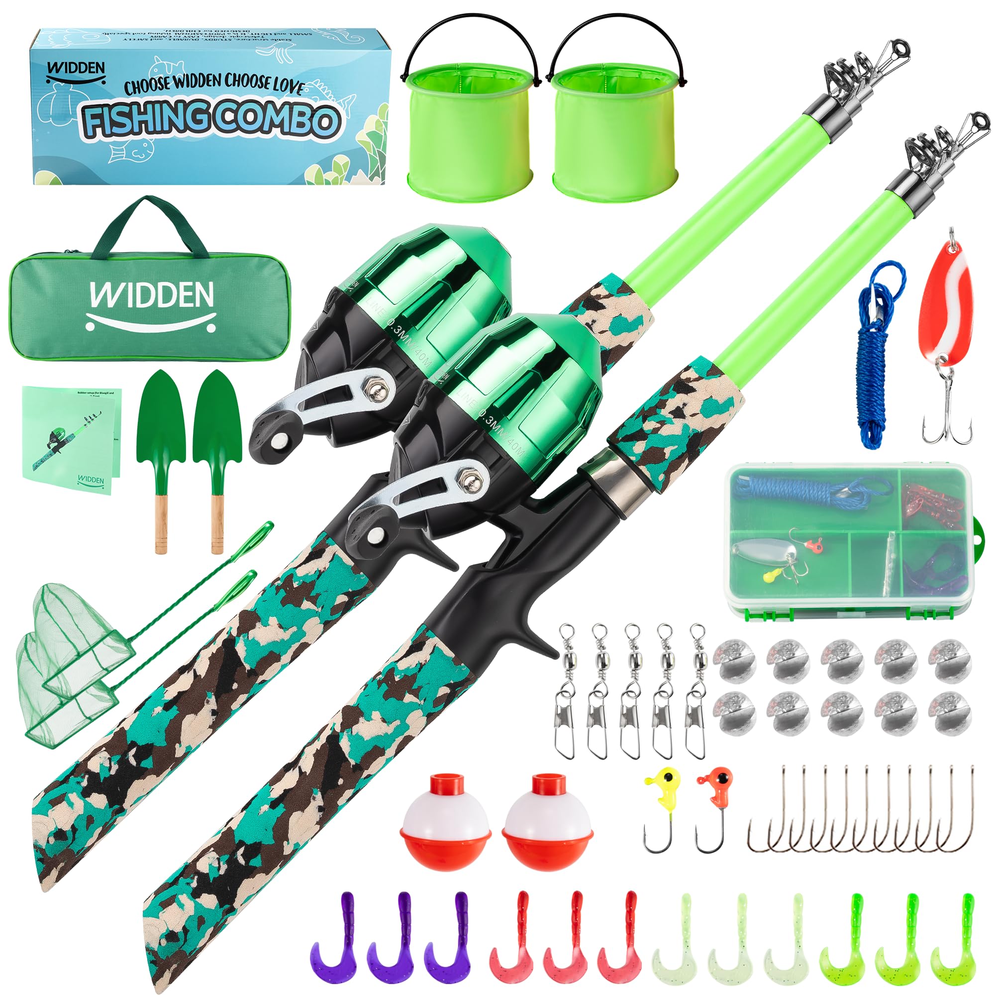 WIDDEN kids fishing pole blue with reel for easy casting on family outings.
