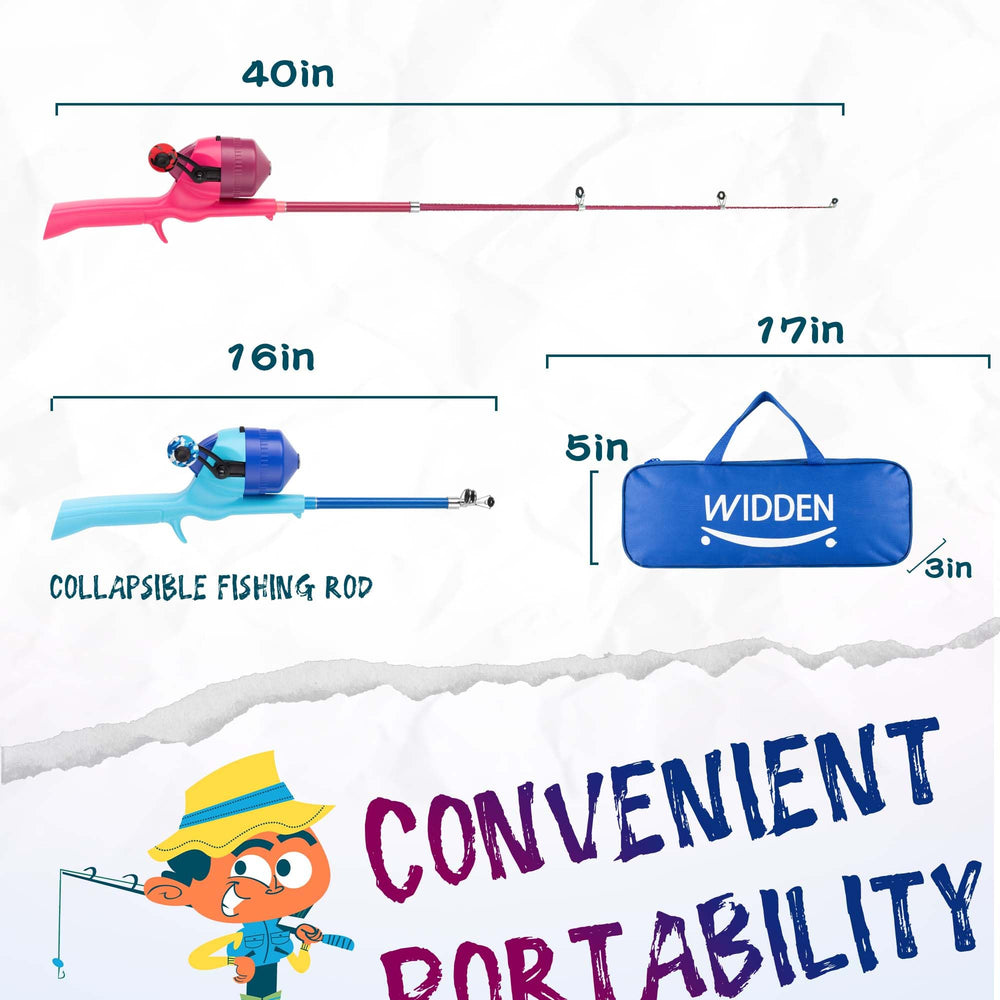 WIDDEN kids fishing pole collapsible rod, portable and ready for outdoor adventures.