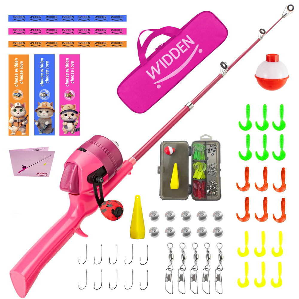 WIDDEN kids fishing pole collapsed rod shows compact, portable design for on-the-go fun.