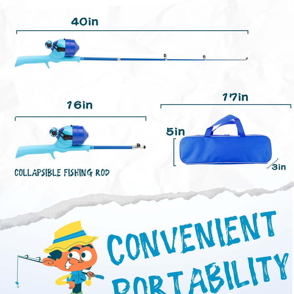 WIDDEN kids fishing pole collapsible shown packed for portable family trips.