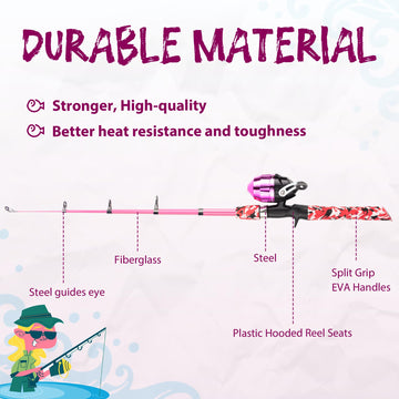 WIDDEN Kids Fishing Pole EVA grip soft, comfortable hold for small hands.