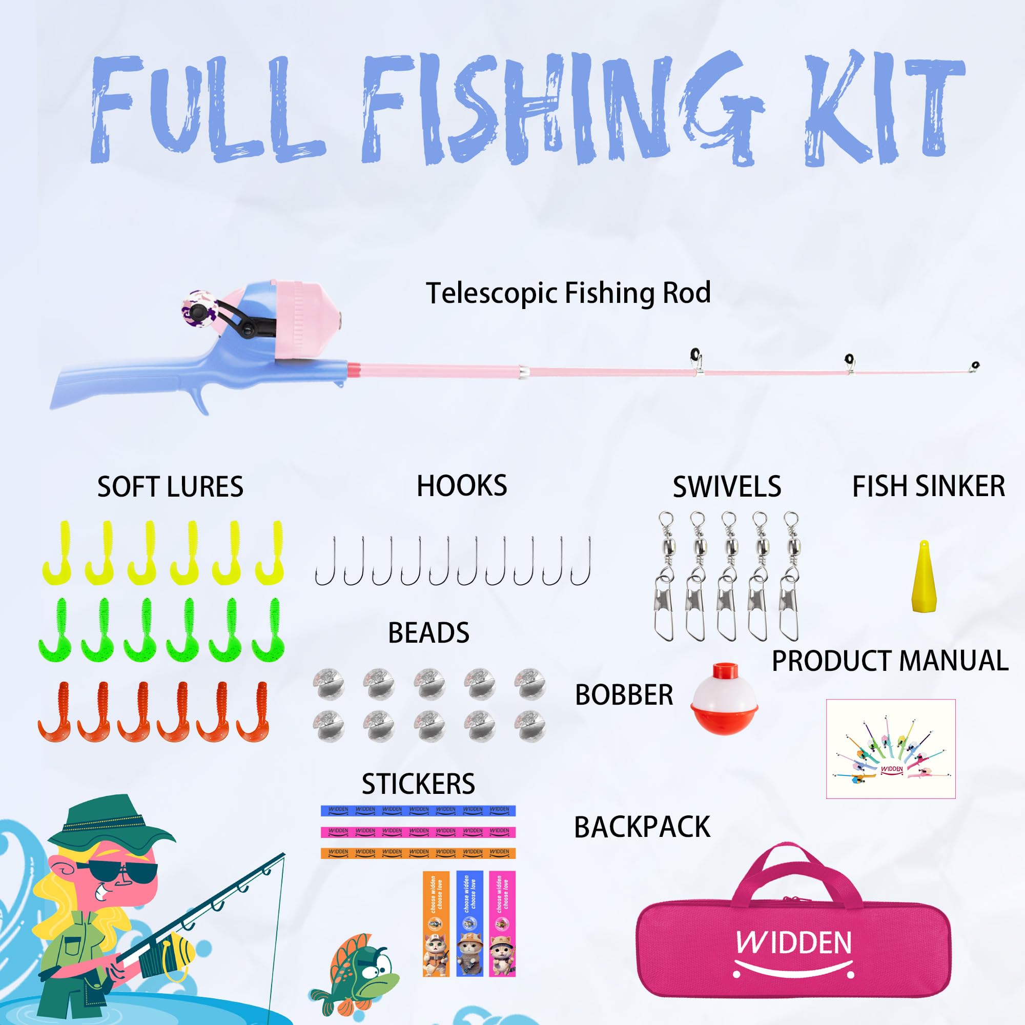WIDDEN Kids Fishing Pole giftPackaging scene suitable for birthdays