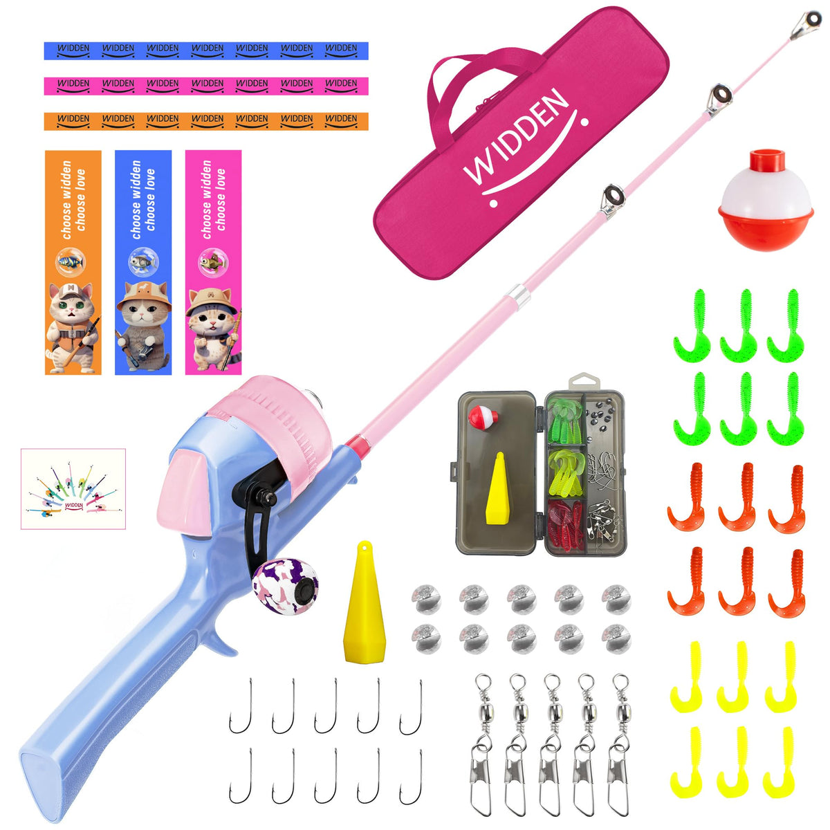 WIDDEN Kids Fishing Pole Lavender and Pink full setup ready for beginners at the park