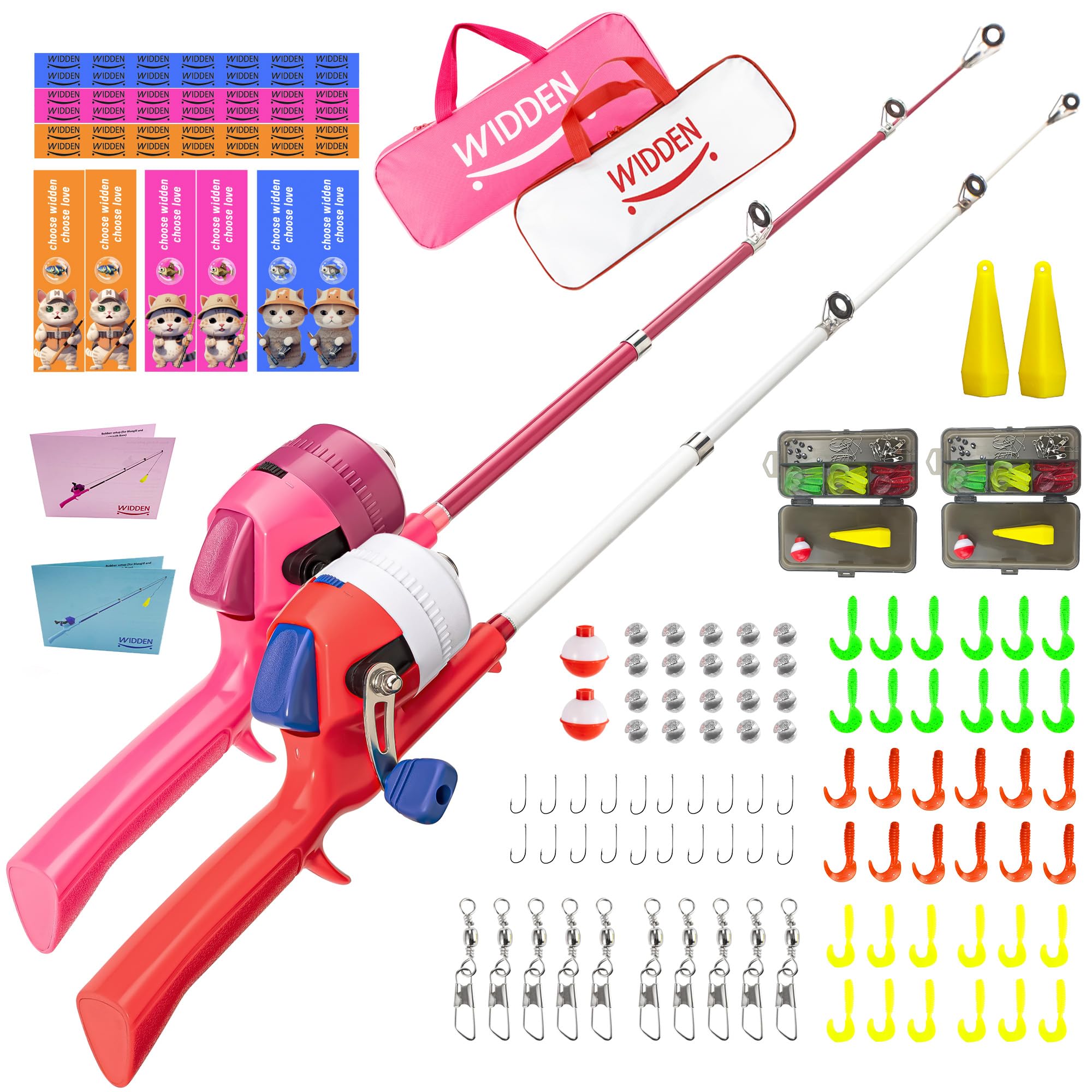 WIDDEN kids fishing pole extended in red and pink for easy casting and play