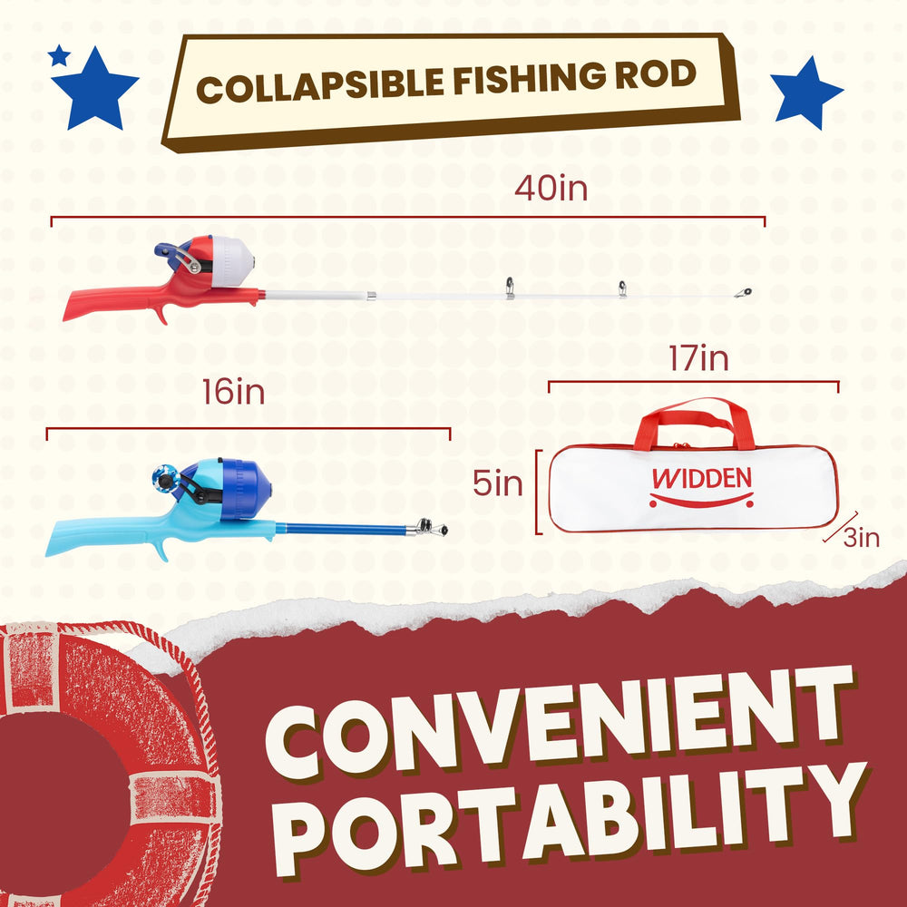 WIDDEN kids fishing pole and reel combo designed for beginner anglers.