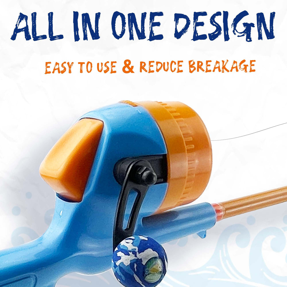 WIDDEN Kids fishing pole tackle box neatly organizes gear for beginners.