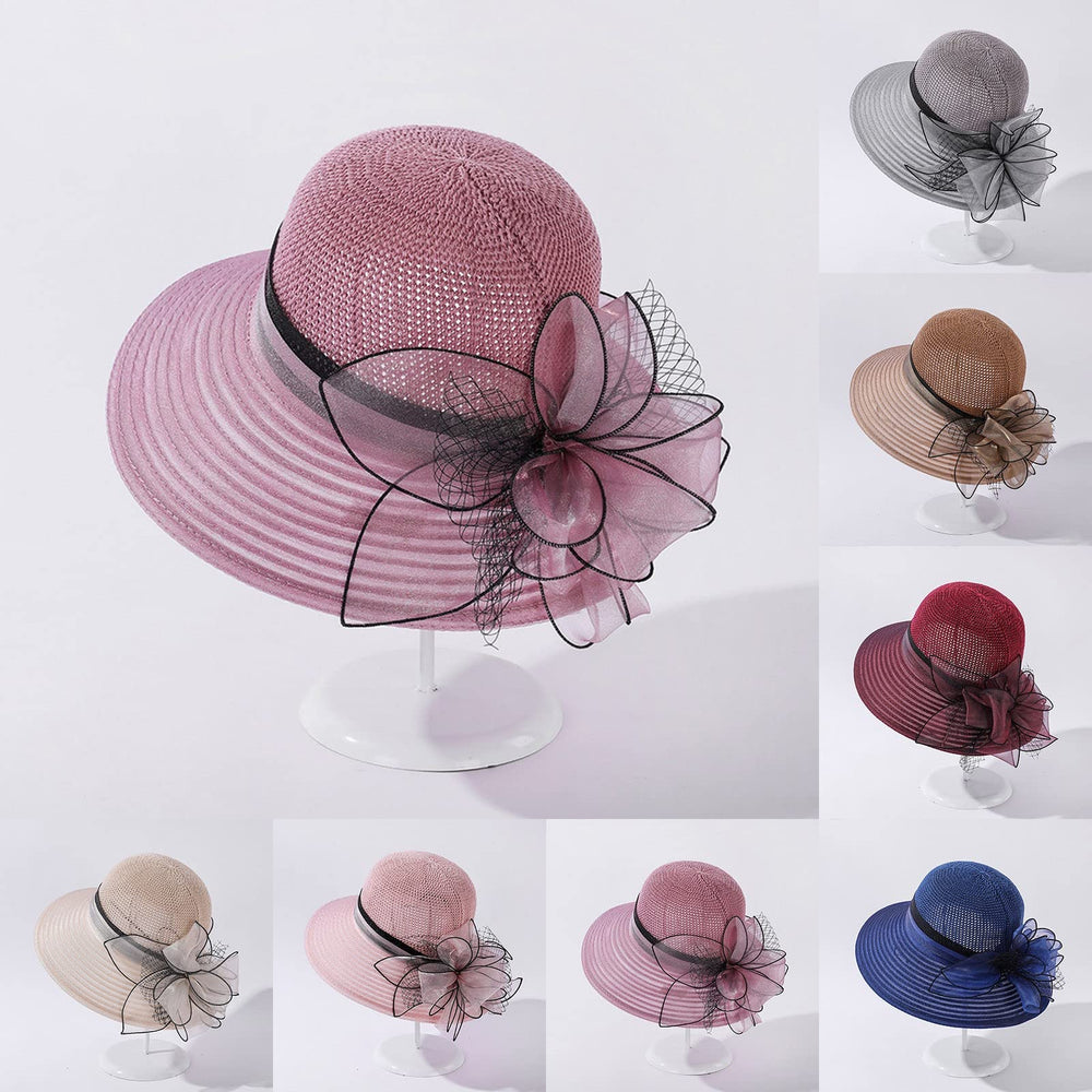 Wide brim pink derby hat ideal for outdoor ceremonies and sun shade.