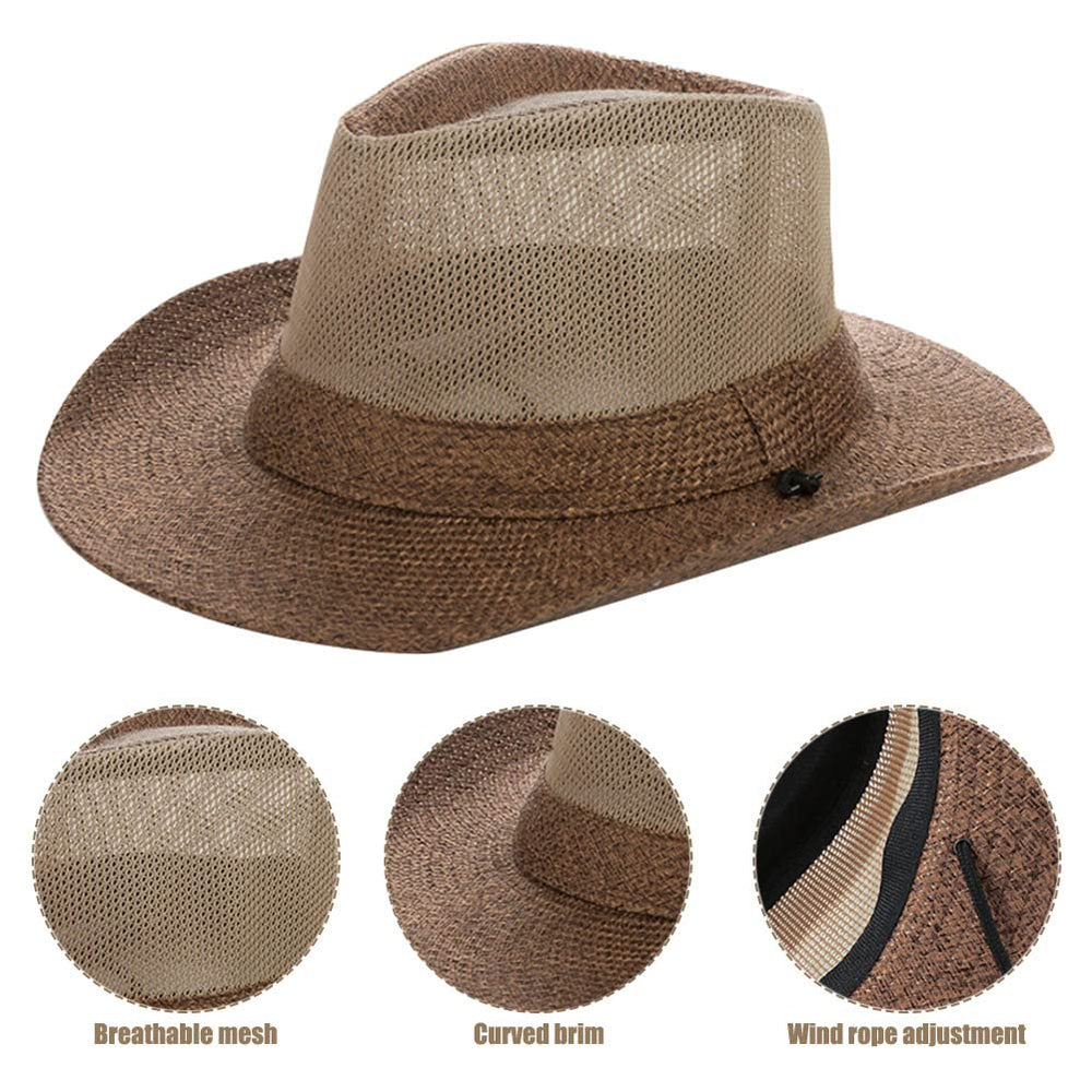 Brown Panama hat shading face outdoors with 2.6 inch brim