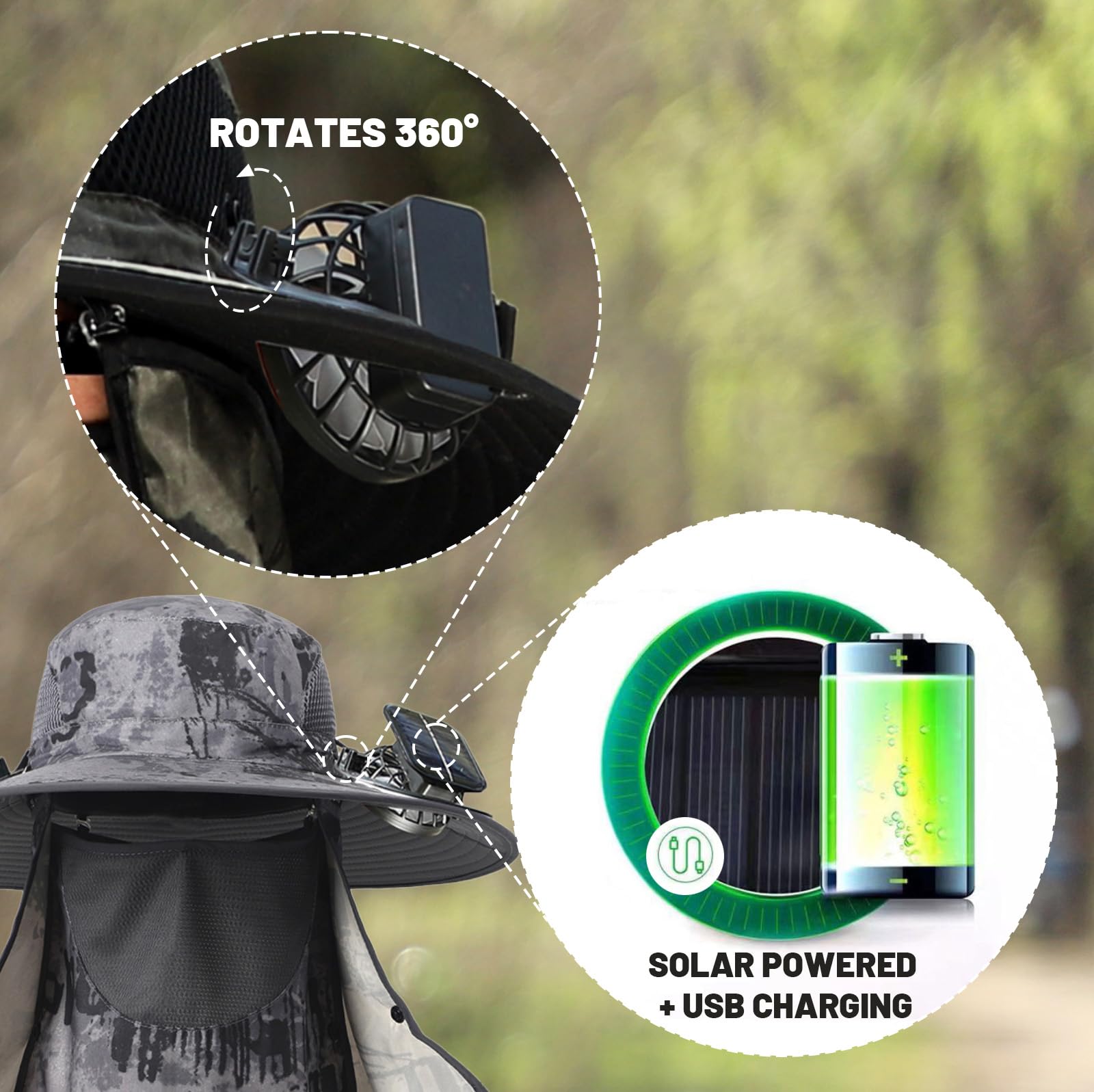 Lightweight wide brim sun hat with UPF 50+ fabric in camo green