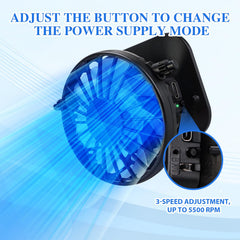 USB and solar powered dual fan hat - side angle view
