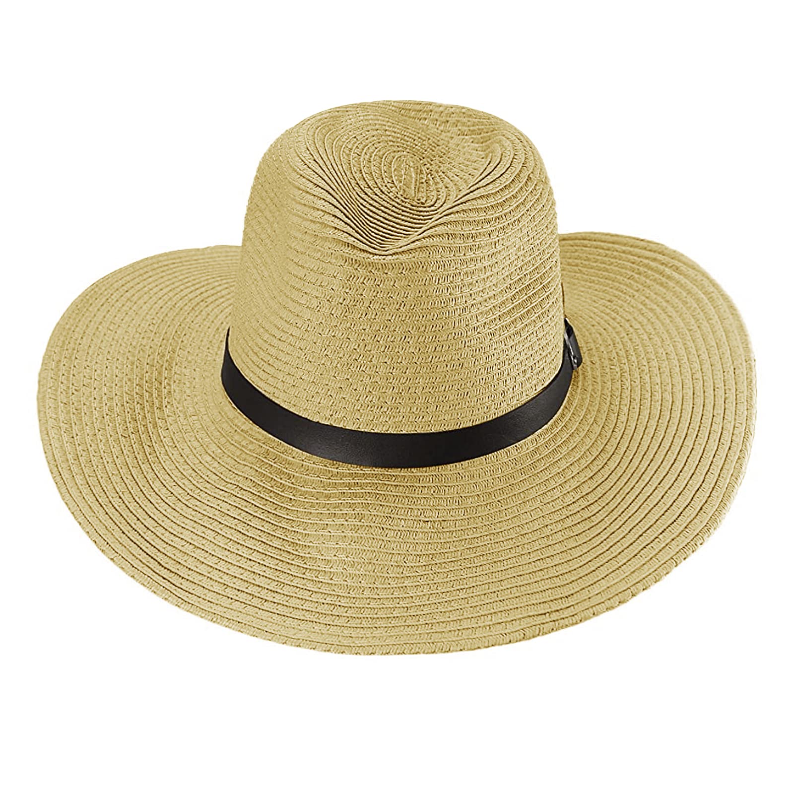 Wide brim Panama hat with adjustable chin strap and leather band