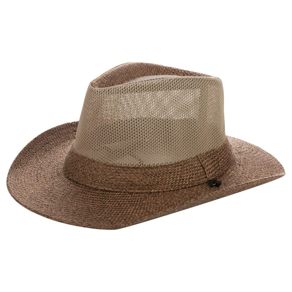 Brown wide-brim Panama straw hat for sun protection