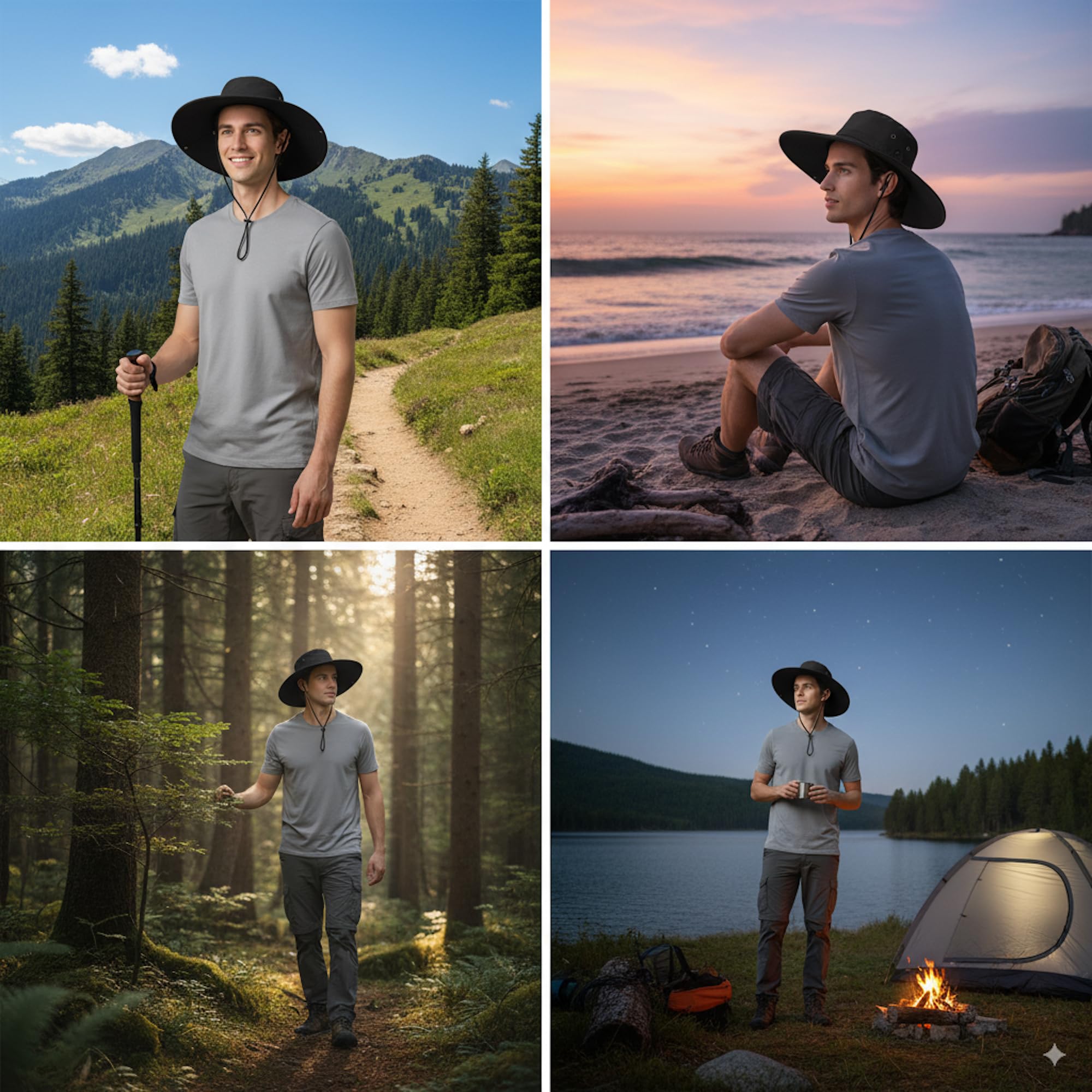 Back view with adjustable strap and packable design