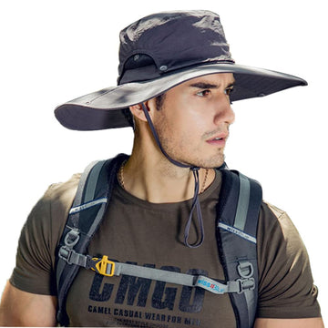 Dark grey wide brim sun hat for men - front view