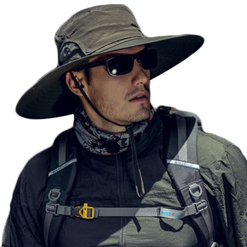 Wide brim sun hat for men in army green – front view