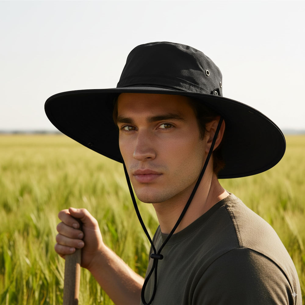 Packable travel-ready hat shown beside gear