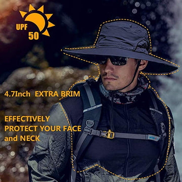 Wide brim waterproof sun hat for outdoor activities in navy blue