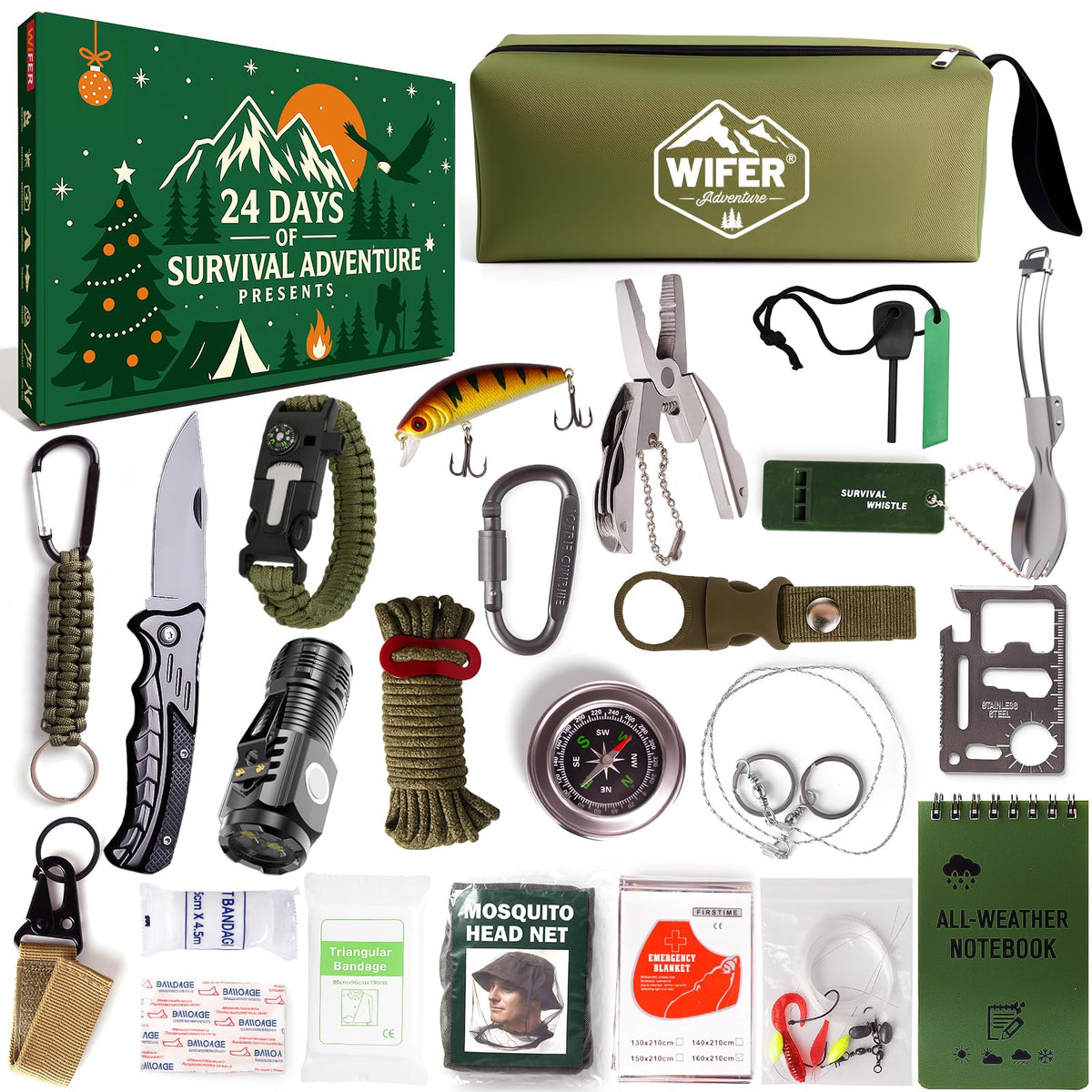WiFER Survival Kit Advent Calendar opened box reveals 24 daily tools for outdoor preparedness.
