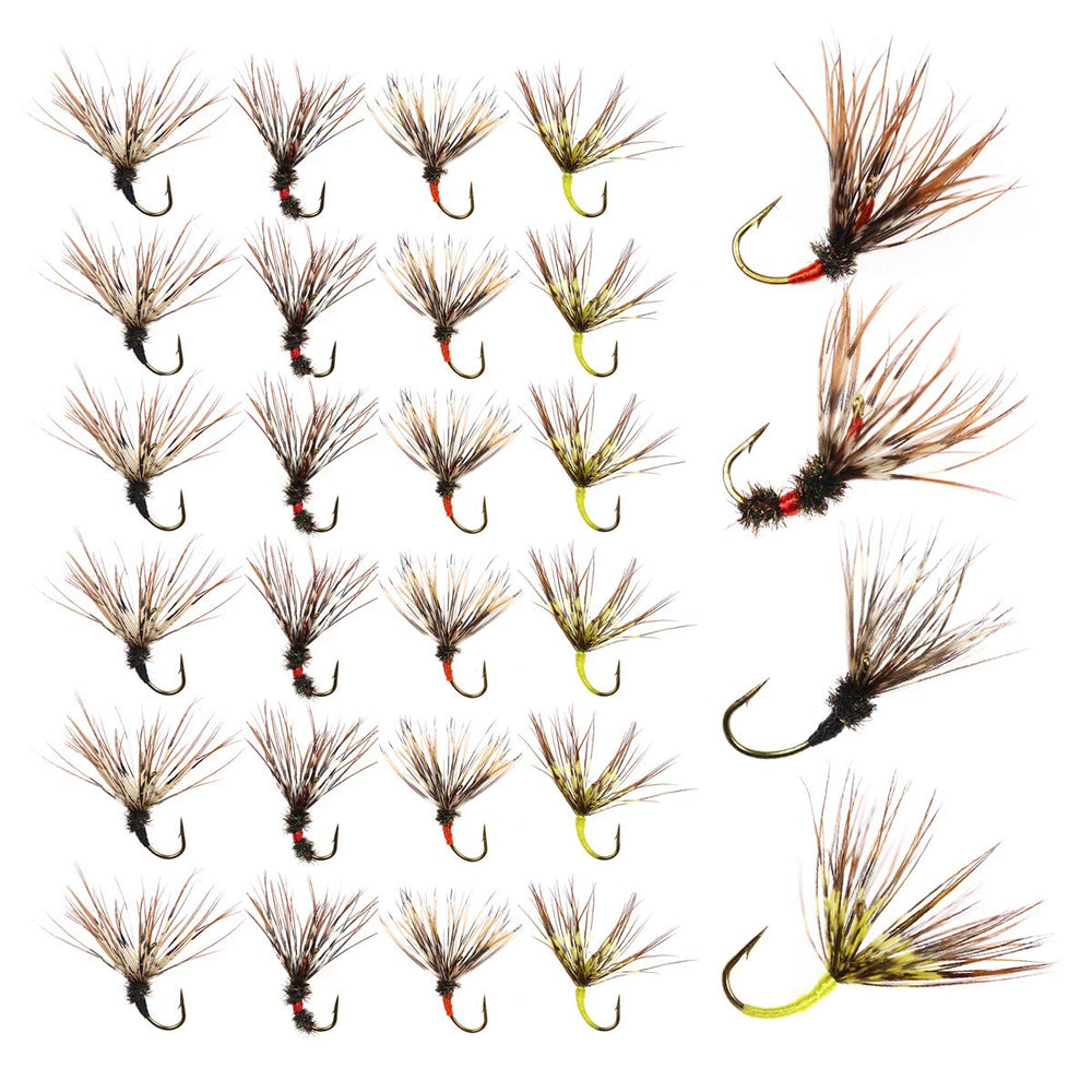 Close-up of the four Tenkara fly patterns included