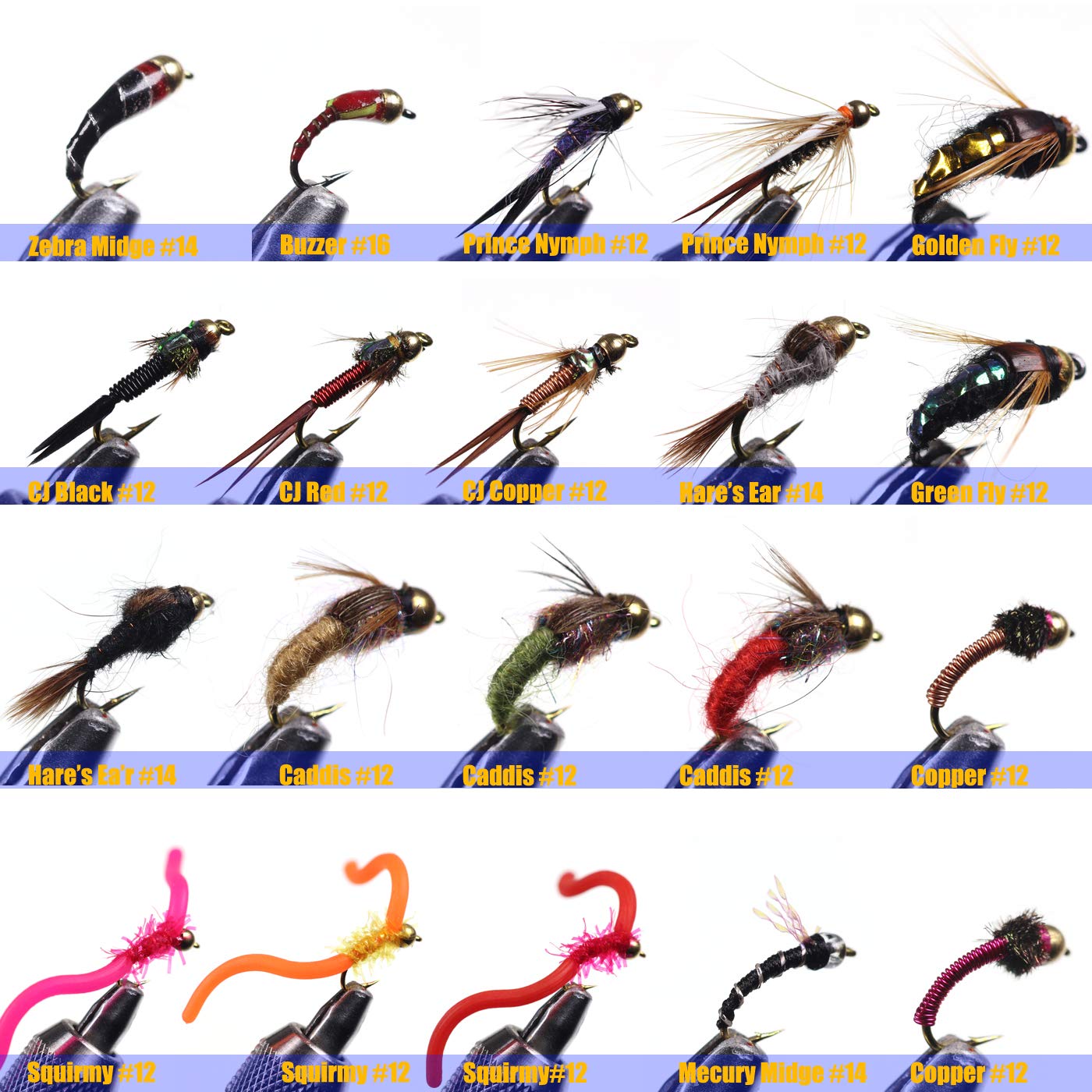 Assorted nymph flies in sizes 12, 14, 16