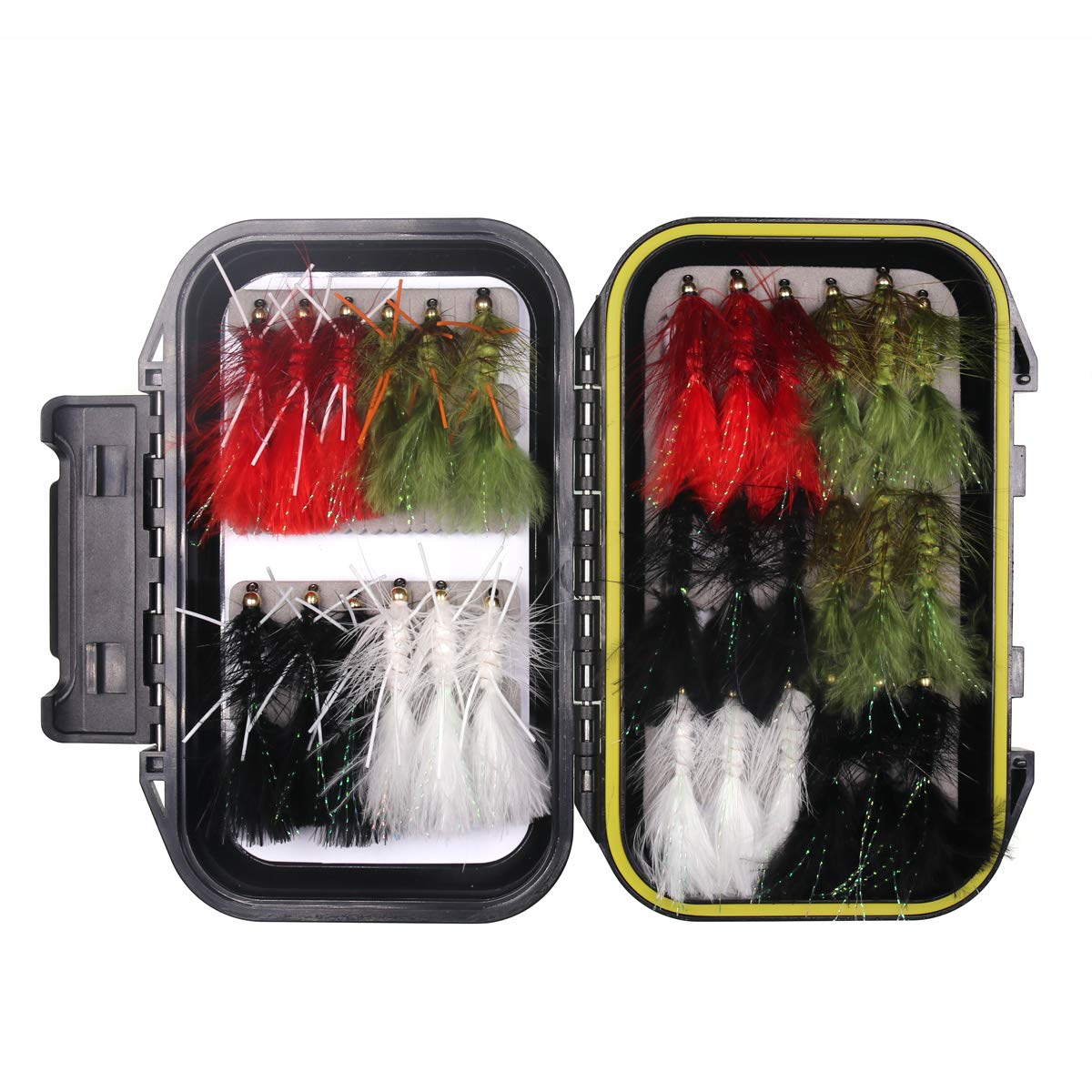 Wifreo Woolly Bugger flies in a 30-piece box, open display.