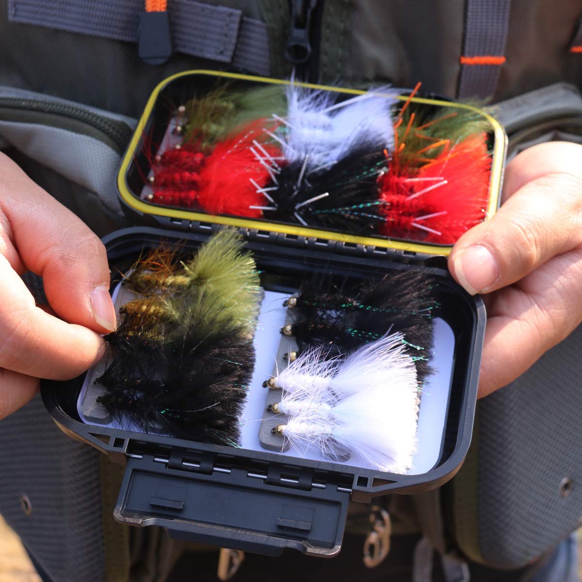 Unweighted Woolly Bugger with flasher variation.