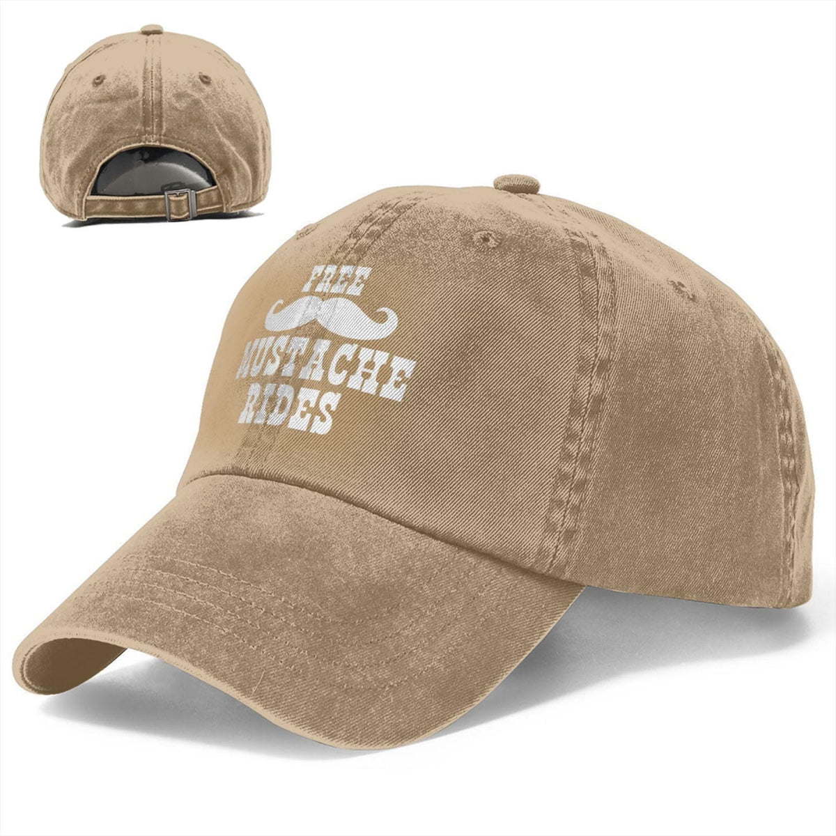 wikjxiz Free Mustache Rides Hat denim front view for casual daily wear