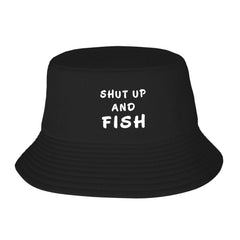 wikjxiz Shut Up and Fish bucket hat front view with shade and casual style