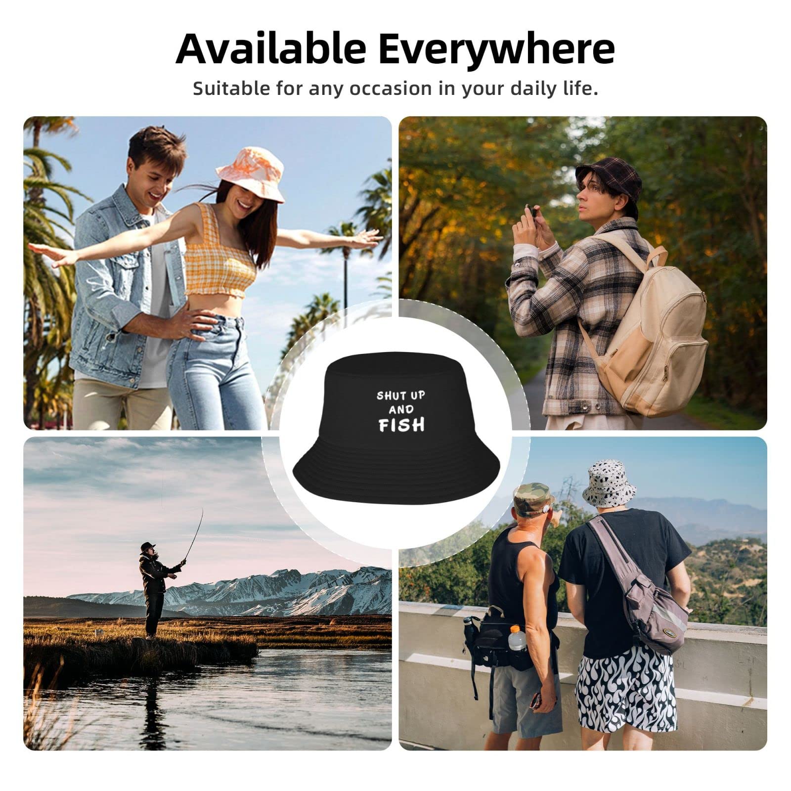 wikjxiz Shut Up and Fish bucket hat gift-ready packaging