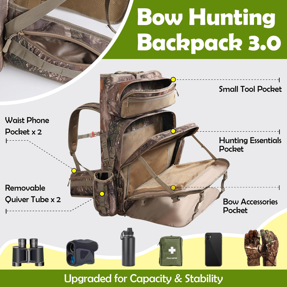 Wild Cedar Bow Hunting Backpack 3.0 bow holder securing a compound bow during movement