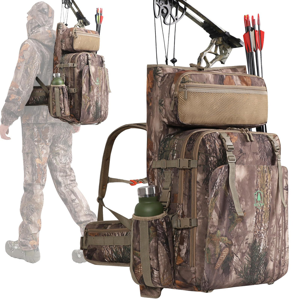 Wild Cedar Bow Hunting Backpack 3.0 front view showing rugged camouflage for all-day hunts