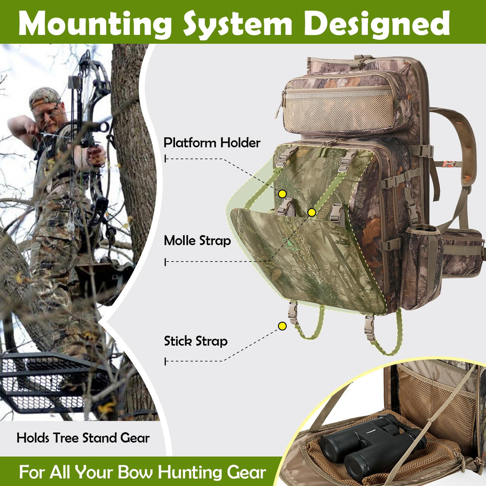 Wild Cedar Bow Hunting Backpack 3.0 interior loading fits 28–36 inch bows for safer transport