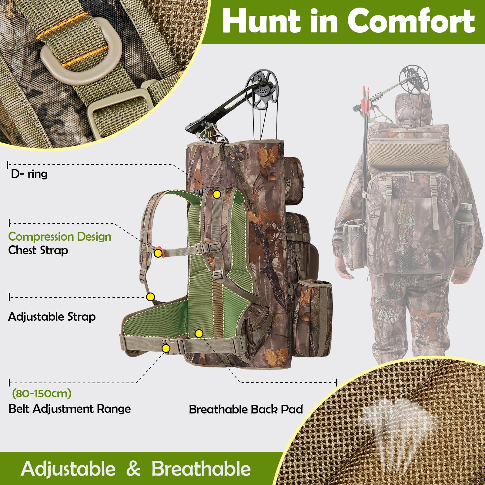 Wild Cedar Bow Hunting Backpack 3.0 side pockets for quick access to water and arrows