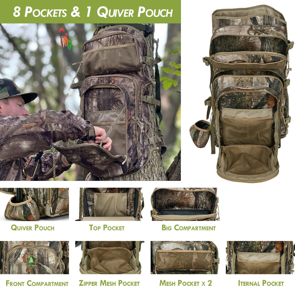 Wild Cedar bow hunting backpack breathable mesh back panel improves airflow and cooling.