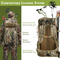 Wild Cedar bow hunting backpack shoulder-adjustment straps enhance comfort on rugged hunting days.