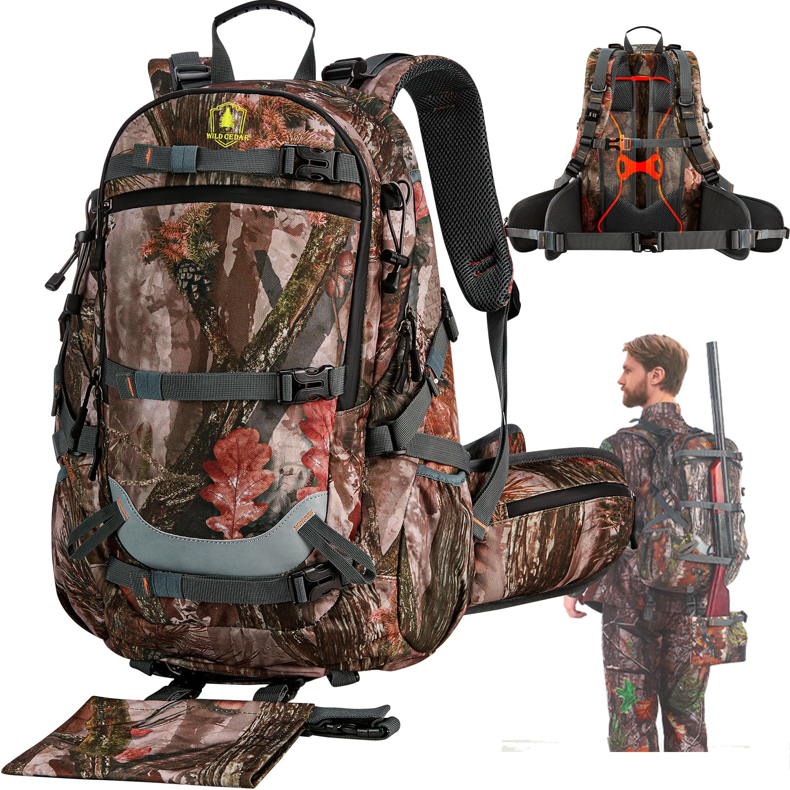 Wild Cedar camo hunting backpack main compartment enables organized gear and quick access.