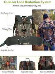 Wild Cedar camo hunting backpack pocket system highlights 15 pockets for gear separation.